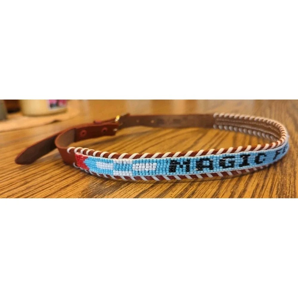 NOS Magic Forest Lake George NY Novelty Beaded Leather Belt Kids Youth Adult 26